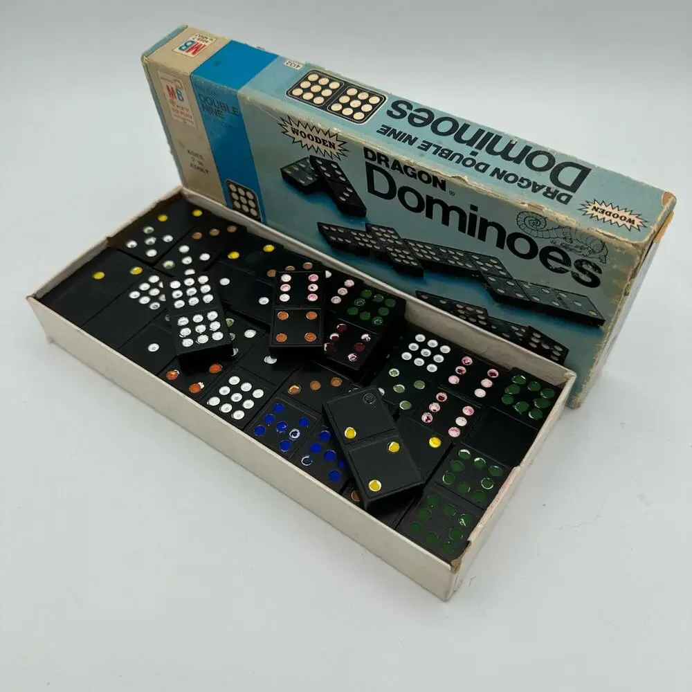 Vintage Dominoes Double Nine Wooden by Milton Bradley 1970 4132 55 pcs